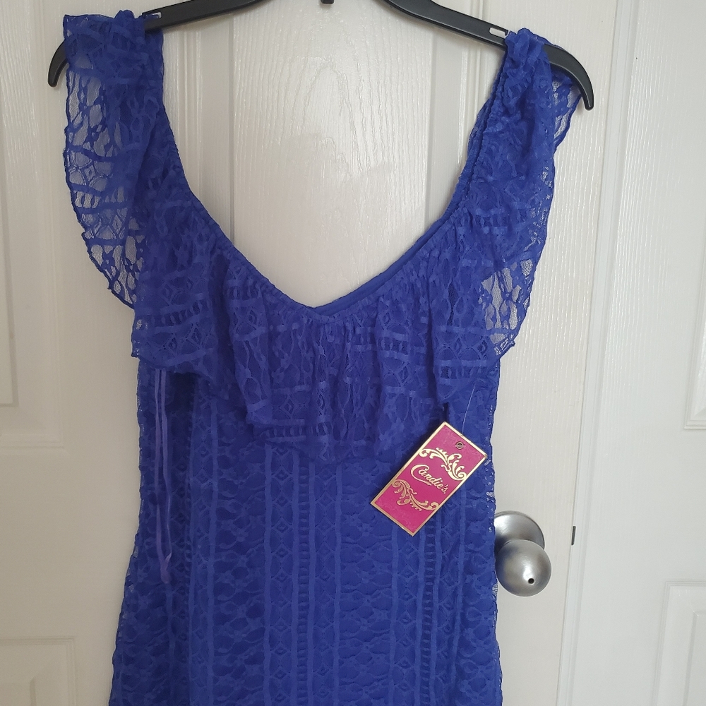 Candies flutter sleeve Royal blue lacy top size L